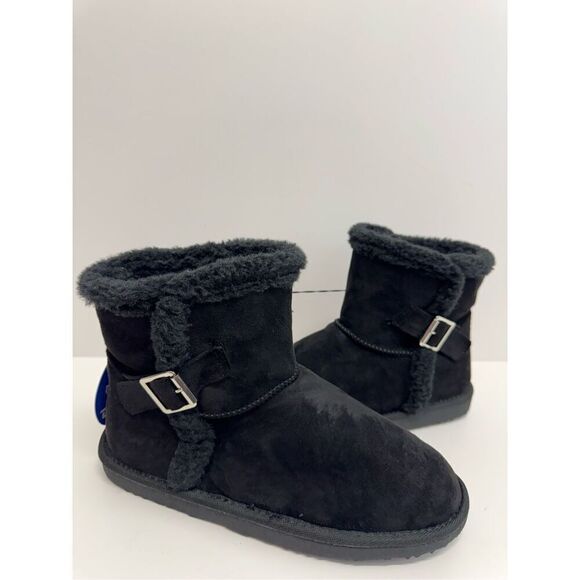 Floopi Mid Calf Winter Boots Size 10 Black Suede Fur Lined Pull On Style NEW - Picture 4 of 9